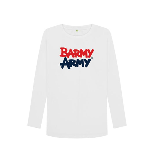 White Barmy Army Large Print Long Sleeve Ladies Tee