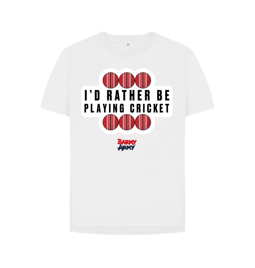 White Barmy Army Playing Cricket Relaxed Fit Tee - Ladies
