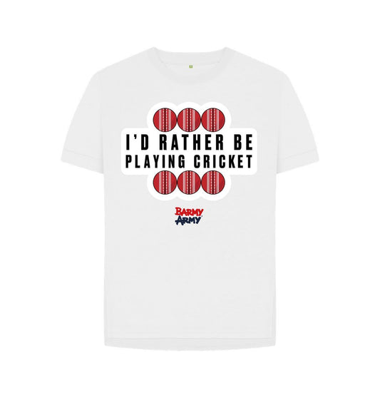 White Barmy Army Playing Cricket Relaxed Fit Tee - Ladies