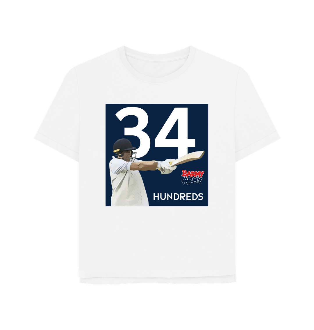 White Barmy Army ROOT 34 Hundreds Tee - Ladies