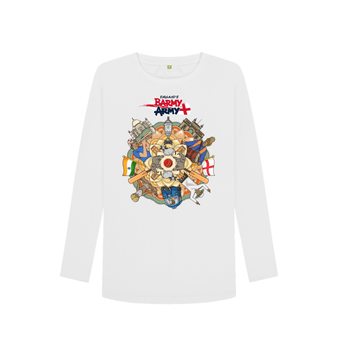 White Printed Long Sleeve T Shirt Front