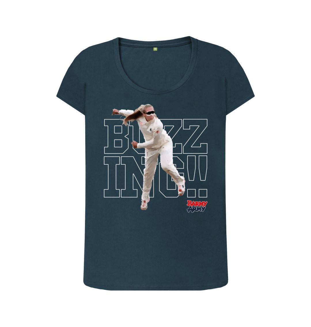 Denim Blue Barmy Army Buzzing Scoop Neck Ladies Tee