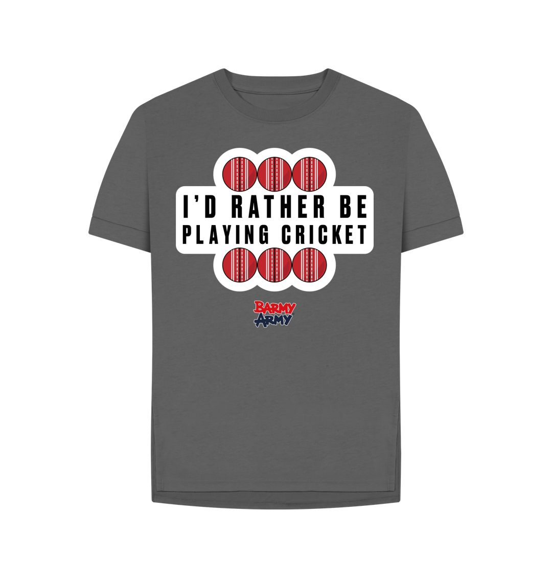 Slate Grey Barmy Army Playing Cricket Relaxed Fit Tee - Ladies