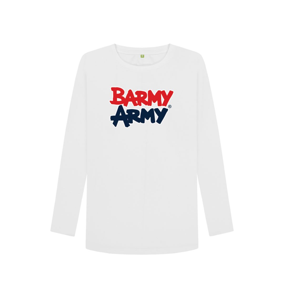 White Barmy Army Large Print Long Sleeve Ladies Tee