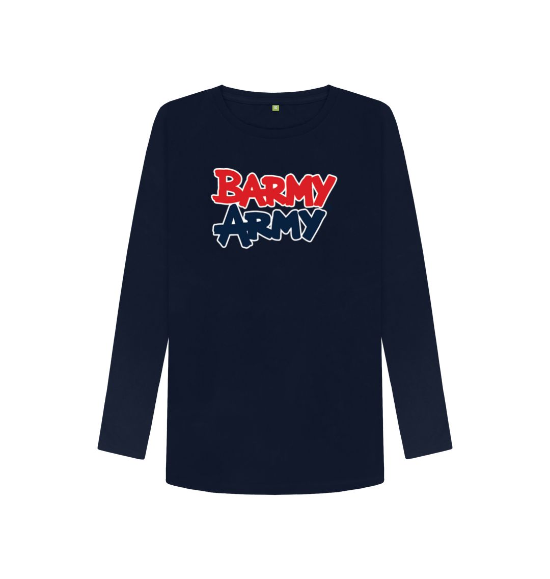 Navy Blue Barmy Army Large Print Long Sleeve Ladies Tee
