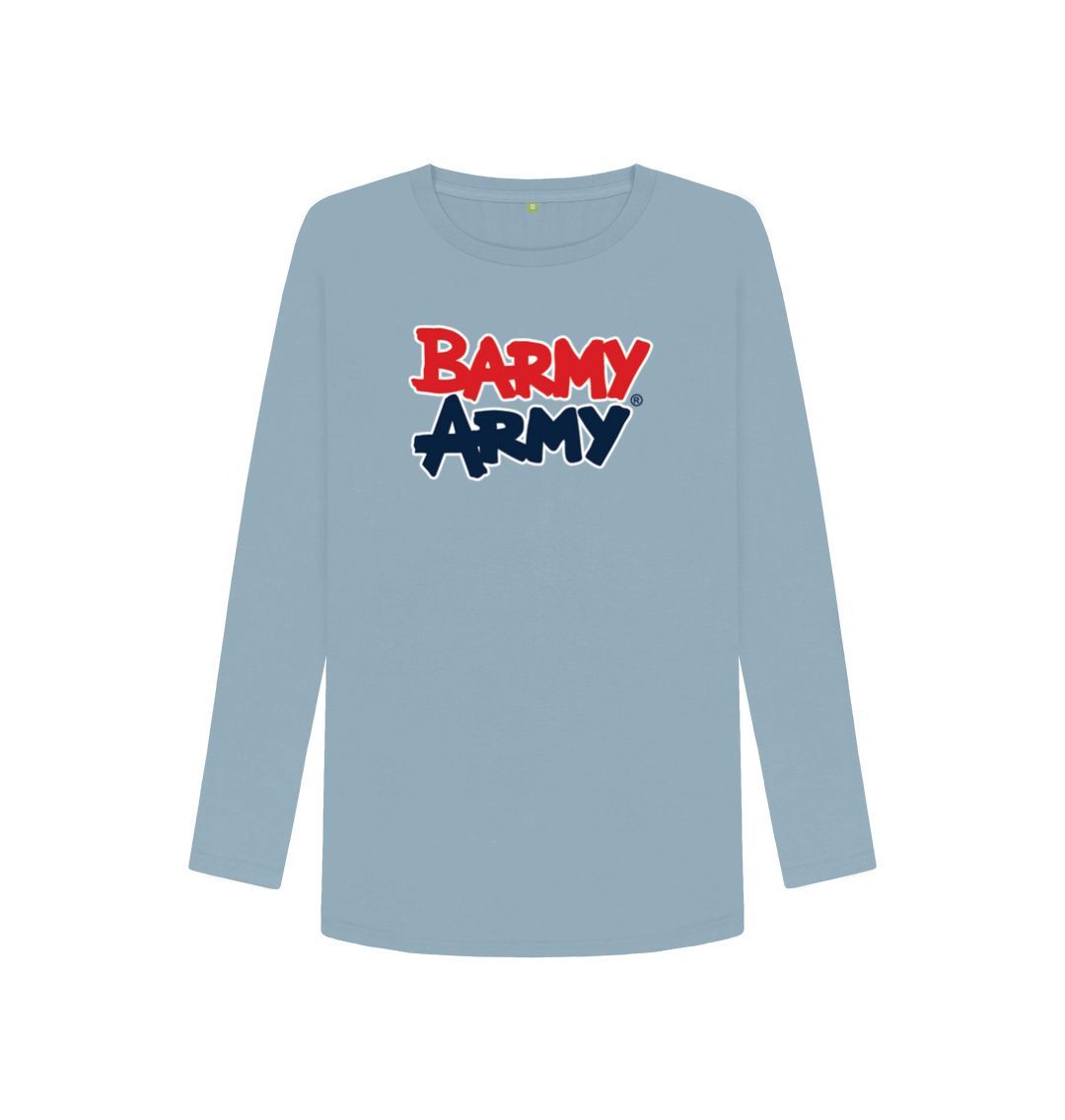 Stone Blue Barmy Army Large Print Long Sleeve Ladies Tee